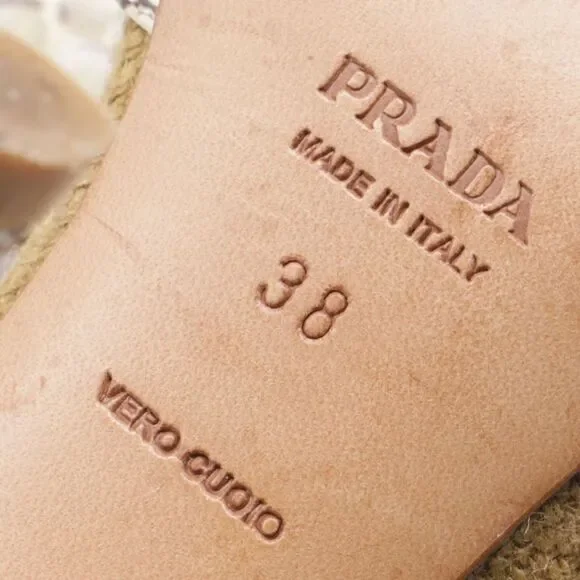 Prada Embellished Snakeskin Accent Sandal Heels in Beige Jute Linen - Picture 9 of 12